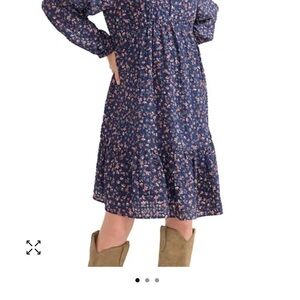 Hatch Floral Long Sleeve Dress - Navy and Pink